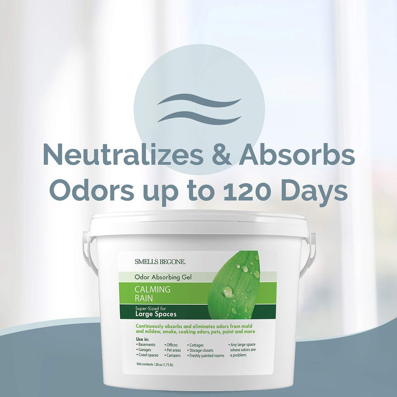 SMELLS BEGONE 1-Gallon Odor Absorber Gel - Air Freshener & Odor Eliminator for Homes, Garages & Commercial Buildings - Industrial Size - Calming Rain Scent - Image 3